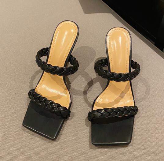 Femmes Pantoufles Tisser Mode Talon Diapositives Dames Minces Talons Hauts Sandales Femme Pantoufles Chaussures Nouvelle Femme Tongs Chaussures