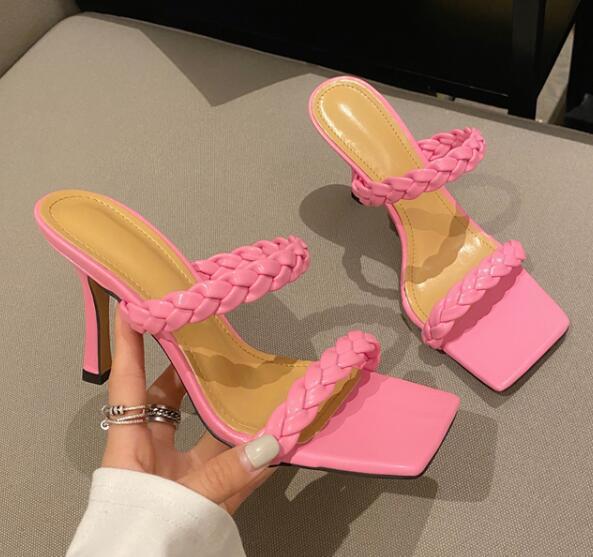 Femmes Pantoufles Tisser Mode Talon Diapositives Dames Minces Talons Hauts Sandales Femme Pantoufles Chaussures Nouvelle Femme Tongs Chaussures