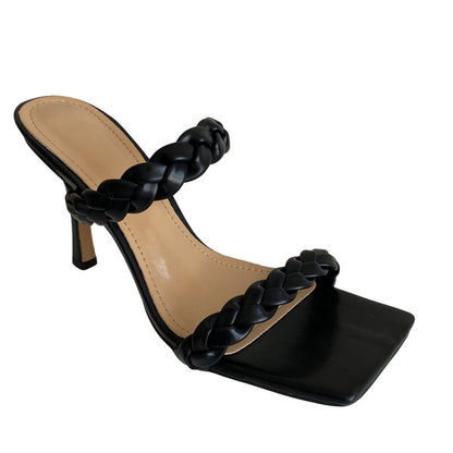 Femmes Pantoufles Tisser Mode Talon Diapositives Dames Minces Talons Hauts Sandales Femme Pantoufles Chaussures Nouvelle Femme Tongs Chaussures