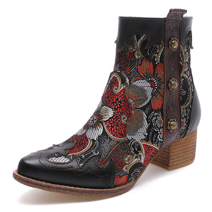 Johnature Court En Peluche Femmes Bottes Zip Patchwork Femmes Chaussures En Cuir  Broderie Tissu Main Cheville Plateforme Bottes